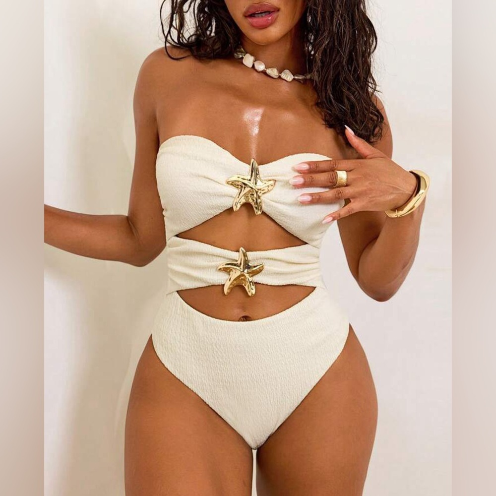 Chic Strapless Swimsuit with Gold Starfish